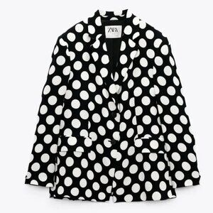 Zara Studio Large Polka Dot Black White Blazer size M/L